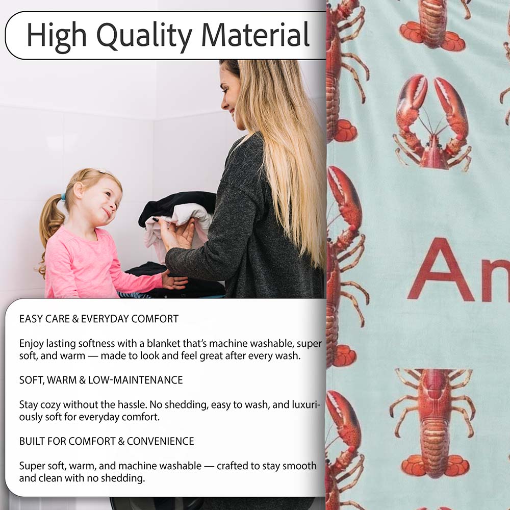 Realistic Red Lobster Seafood Seamless Pattern Marine Ocean Food  Personalised Custom Name Super Soft Fleece Blanket Bed Sofa Throw