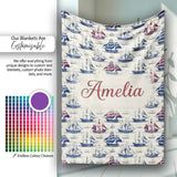 Vintage Sailing Ships Ocean Seamless Pattern Classic Nautical  Personalised Custom Name Super Soft Fleece Blanket Bed Sofa Throw