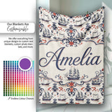 Elegant Nautical Ship Floral Seamless Pattern Vintage Marine  Personalised Custom Name Super Soft Fleece Blanket Bed Sofa Throw