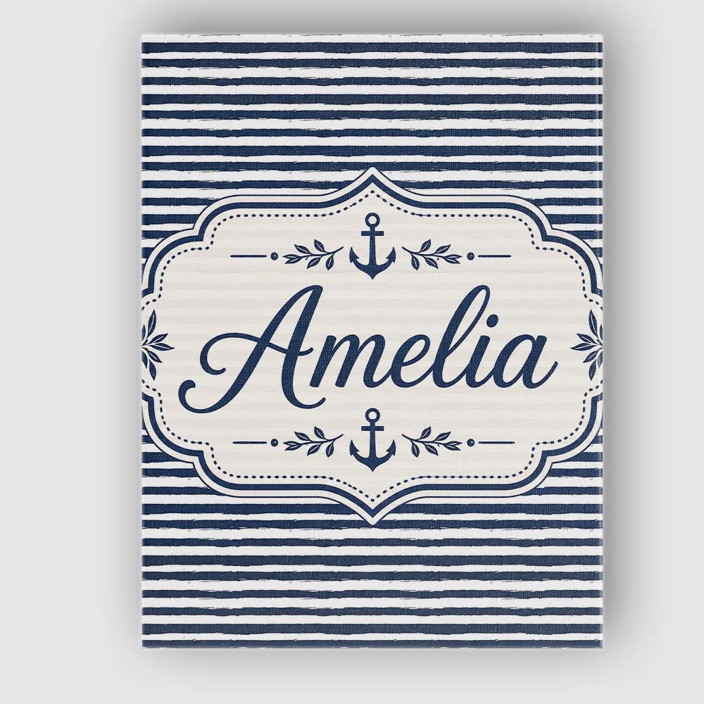 Personalised Name Navy Blue White Stripe Custom  Unique Gift Idea Elegant Feature Canvas Wall Art Print Decor Picture Ready to Hang