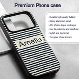 Navy Cream Brush Stripe Seamless Pattern Modern Custom Name Protective Phone Case Mobile Cover Durable Everyday Smartphone Shock Resistant