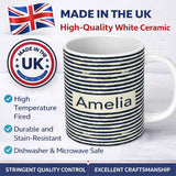 Personalized Custom Name Navy Cream Brush Stripe Seamless Pattern Modern Nautical Design 11oz Ceramic Coffee Tea Mug White Large Handle
