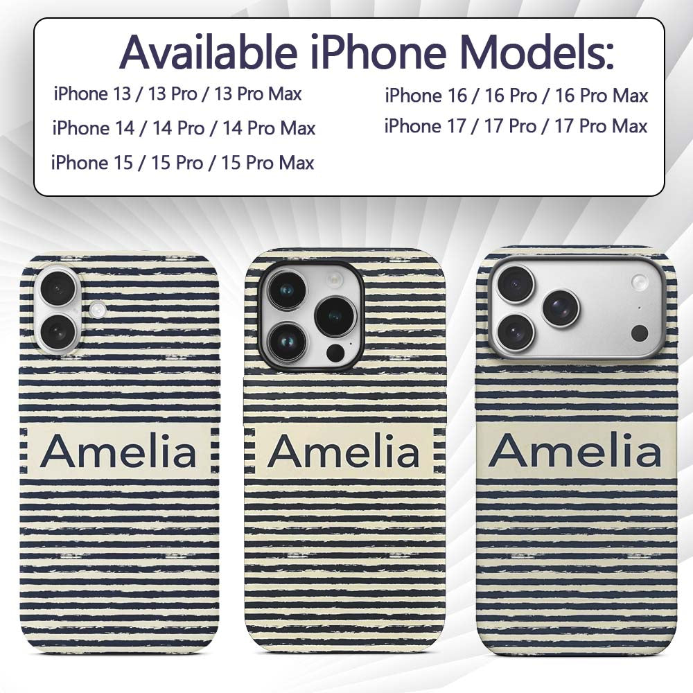 Navy Cream Brush Stripe Seamless Pattern Modern Custom Name Protective Phone Case Mobile Cover Durable Everyday Smartphone Shock Resistant