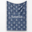Simple Anchor Star Navy Seamless Pattern Minimal Nautical Ocean  Personalised Custom Name Super Soft Fleece Blanket Bed Sofa Throw