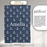 Simple Anchor Star Navy Seamless Pattern Minimal Nautical Ocean  Personalised Custom Name Super Soft Fleece Blanket Bed Sofa Throw