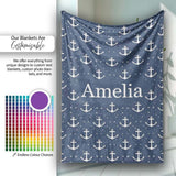 Simple Anchor Star Navy Seamless Pattern Minimal Nautical Ocean  Personalised Custom Name Super Soft Fleece Blanket Bed Sofa Throw