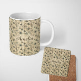 Personalized Custom Name Old World Map Compass Ship Seamless Pattern Classic Nautical 11oz Ceramic Coffee Tea Mug White Large Handle