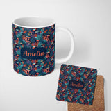 Personalized Custom Name Colorful Coral Reef Tropical Fish Seamless Pattern Ocean Marine 11oz Ceramic Coffee Tea Mug White Large Handle