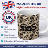 Personalized Custom Name Nautical Rope Starfish Net Seamless Pattern Coastal Beach Marine 11oz Ceramic Coffee Tea Mug White Large Handle