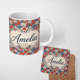 Personalized Custom Name Seashell Starfish Ocean Seamless Pattern Coastal Beach Marine Life 11oz Ceramic Coffee Tea Mug White Large Handle