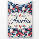 Vintage Starfish Seashell Ocean Coastal Marine Life Seamless  Personalised Custom Name Super Soft Fleece Blanket Bed Sofa Throw