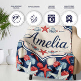 Vintage Starfish Seashell Ocean Coastal Marine Life Seamless  Personalised Custom Name Super Soft Fleece Blanket Bed Sofa Throw