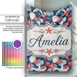 Vintage Starfish Seashell Ocean Coastal Marine Life Seamless  Personalised Custom Name Super Soft Fleece Blanket Bed Sofa Throw
