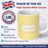 Personalized Custom Name Yellow Paisley Floral Seamless Pattern Elegant Decorative Design 11oz Ceramic Coffee Tea Mug White Large Handle
