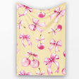 Watercolor Pink Cherry Ribbon Bow Seamless Pattern Warm Yellow  Personalised Custom Name Super Soft Fleece Blanket Bed Sofa Throw