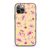 Watercolor Pink Cherry Ribbon Bow Printed Design Custom Name Protective Phone Case Mobile Cover Durable Everyday Smartphone Shock Resistant