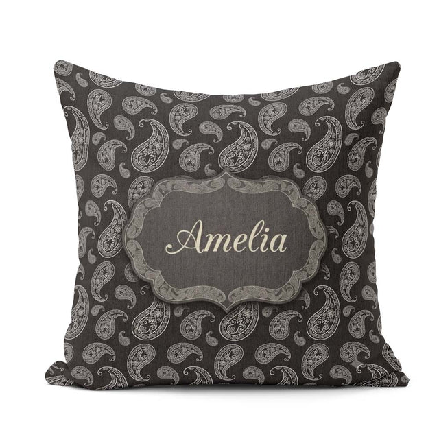 Custom Name Black White Paisley Bandana Seamless Pattern Classic Square Filled Cushion Throw Pillow Sofa Bed Home Decor Zip Washable UK Made