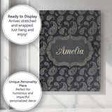 Personalised Name Black White Paisley Custom Modern Room Accent Creative Decorator Style Canvas Wall Art Print Decor Picture Ready to Hang
