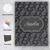 Personalised Name Black White Paisley Custom Modern Room Accent Creative Decorator Style Canvas Wall Art Print Decor Picture Ready to Hang