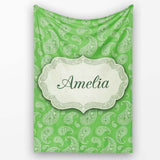 Green Paisley Bandana Floral Ornamental Seamless Pattern Design  Personalised Custom Name Super Soft Fleece Blanket Bed Sofa Throw