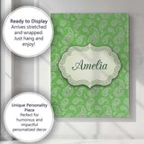 Personalised Name Green Paisley Bandana Custom  Modern Room Accent Elegant Feature Canvas Wall Art Print Decor Picture Ready to Hang