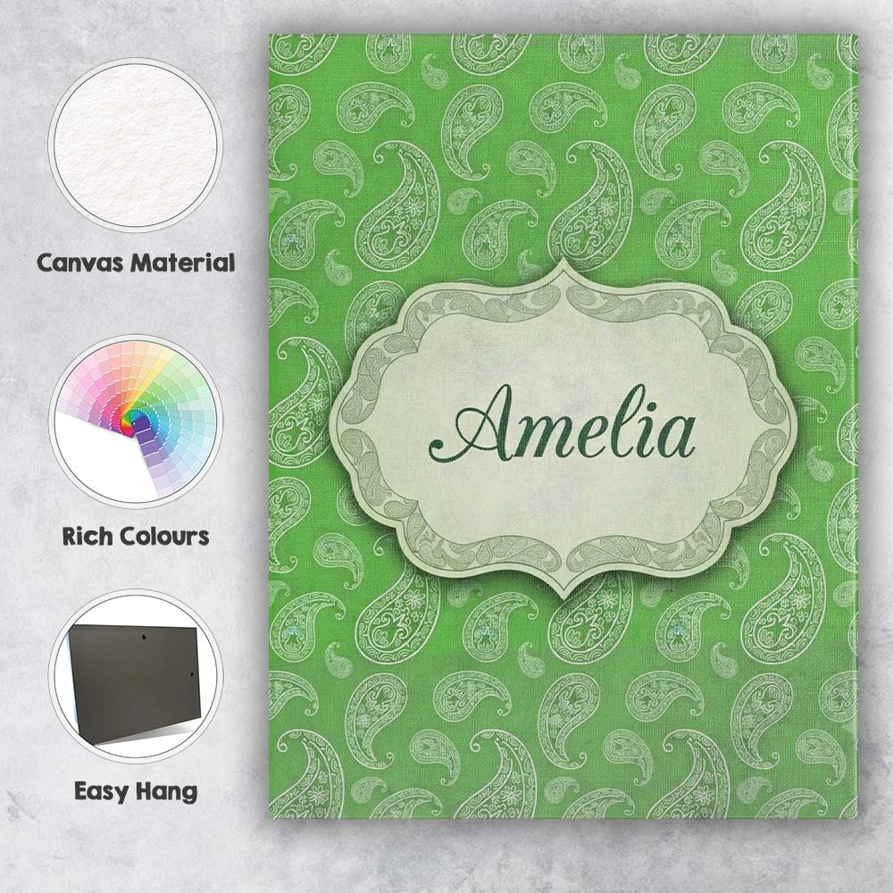 Personalised Name Green Paisley Bandana Custom  Modern Room Accent Elegant Feature Canvas Wall Art Print Decor Picture Ready to Hang