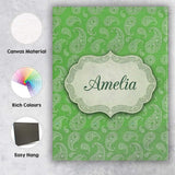 Personalised Name Green Paisley Bandana Custom  Modern Room Accent Elegant Feature Canvas Wall Art Print Decor Picture Ready to Hang
