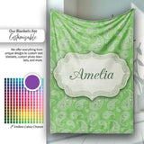 Green Paisley Bandana Floral Ornamental Seamless Pattern Design  Personalised Custom Name Super Soft Fleece Blanket Bed Sofa Throw