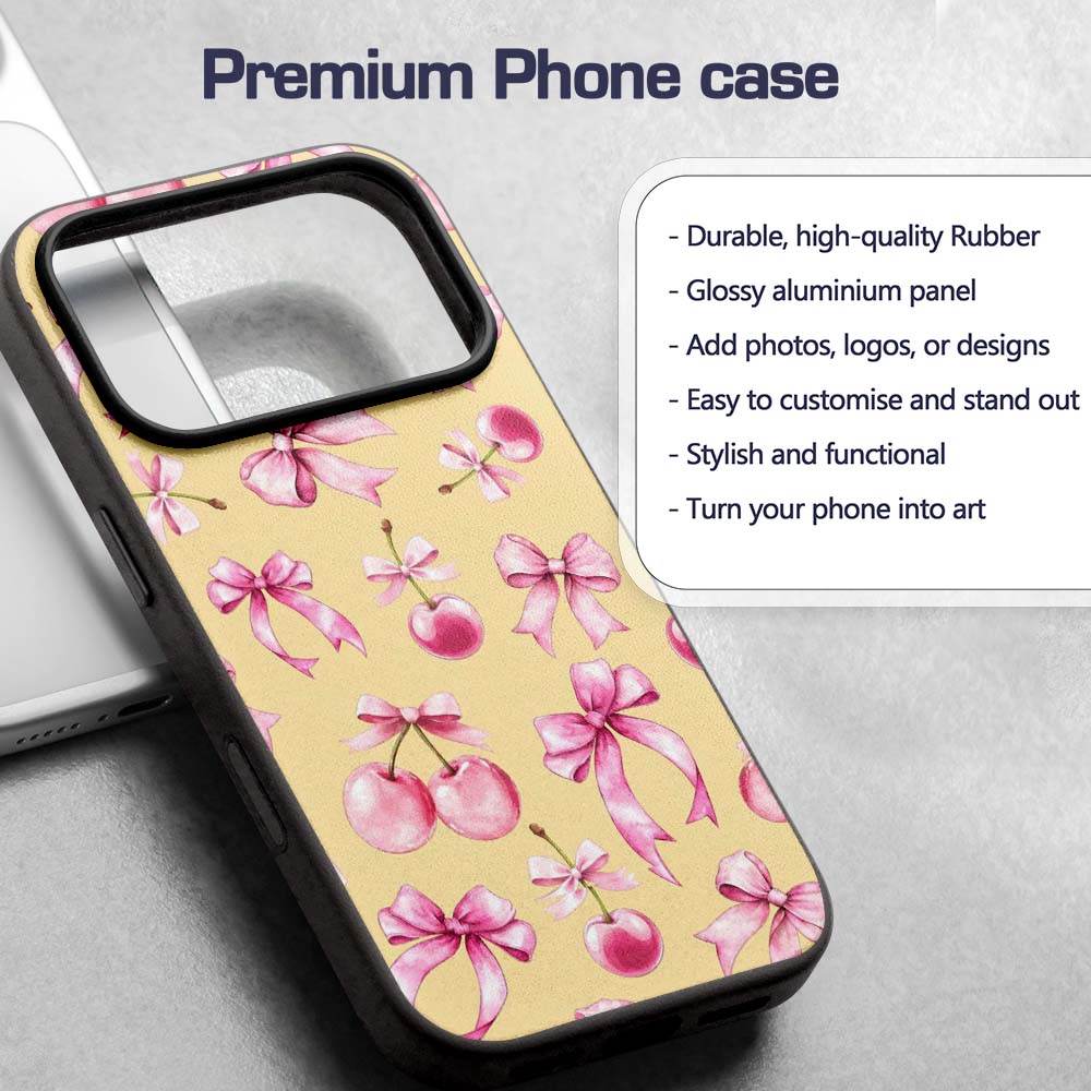 Watercolor Pink Cherry Ribbon Bow Printed Design Custom Name Protective Phone Case Mobile Cover Durable Everyday Smartphone Shock Resistant