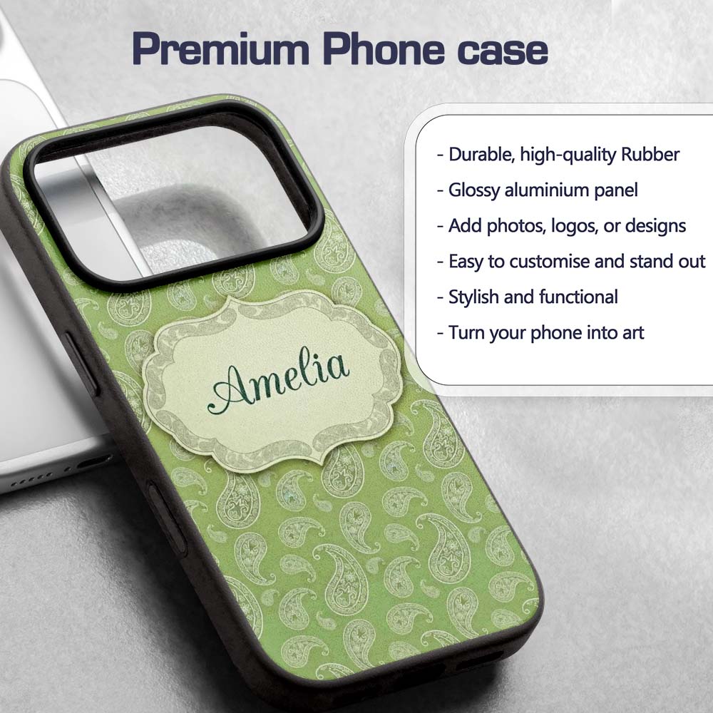 Light Green Paisley Decorative Bandana Style Custom Name Protective Phone Case Mobile Cover Durable Everyday Smartphone Shock Resistant