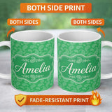 Personalized Custom Name Bright Green Paisley Classic Ornamental Seamless Pattern Name Cute 11oz Ceramic Coffee Tea Mug White Large Handle