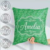 Custom Name Bright Green Paisley Classic Ornamental Pattern Name Square Filled Cushion Throw Pillow Sofa Bed Home Decor Zip Washable UK Made