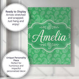 Personalised Name Bright Green Paisley Custom  Modern Room Accent Elegant Feature Canvas Wall Art Print Decor Picture Ready to Hang