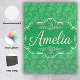 Personalised Name Bright Green Paisley Custom  Modern Room Accent Elegant Feature Canvas Wall Art Print Decor Picture Ready to Hang