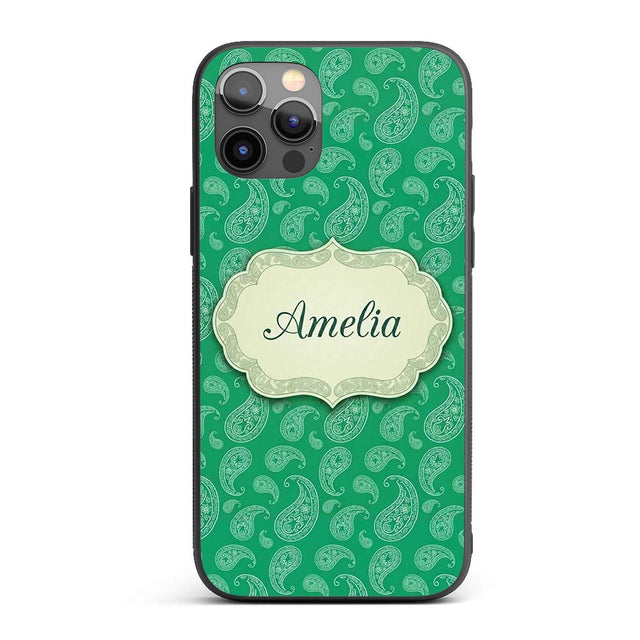 Rich Emerald Paisley Vintage Bandana Seamless Custom Name Protective Phone Case Mobile Cover Durable Everyday Smartphone Shock Resistant