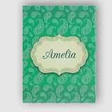 Personalised Name Rich Emerald Paisley Custom  Modern Room Accent Elegant Feature Canvas Wall Art Print Decor Picture Ready to Hang