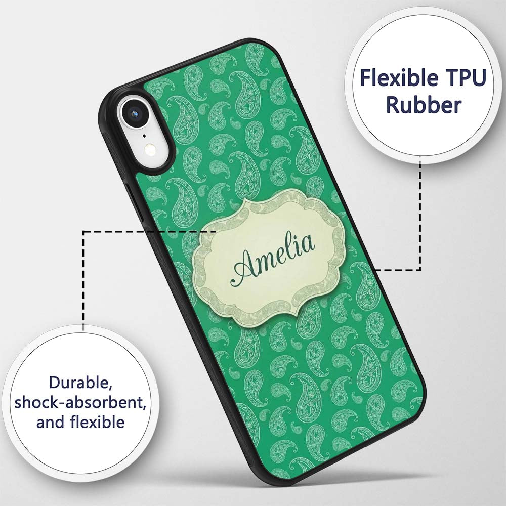 Rich Emerald Paisley Vintage Bandana Seamless Custom Name Protective Phone Case Mobile Cover Durable Everyday Smartphone Shock Resistant