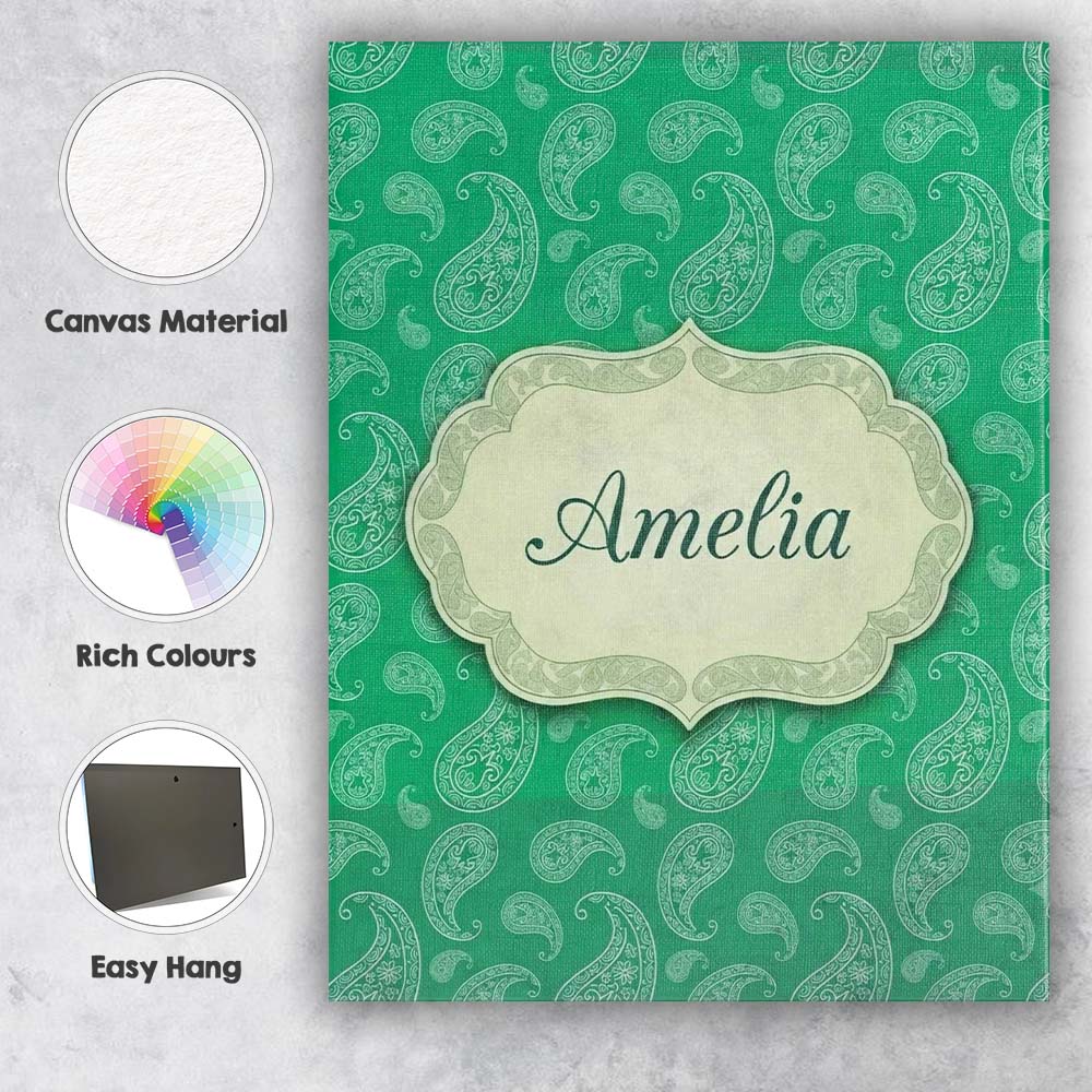 Personalised Name Rich Emerald Paisley Custom  Modern Room Accent Elegant Feature Canvas Wall Art Print Decor Picture Ready to Hang