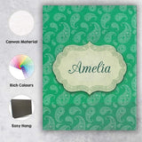 Personalised Name Rich Emerald Paisley Custom  Modern Room Accent Elegant Feature Canvas Wall Art Print Decor Picture Ready to Hang