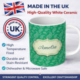 Personalized Custom Name Rich Emerald Paisley Vintage Bandana Seamless Pattern Design Name 11oz Ceramic Coffee Tea Mug White Large Handle