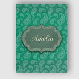 Personalised Name Teal Green Paisley Floral Custom  Bespoke Interior Contemporary Canvas Wall Art Print Decor Picture Ready to Hang