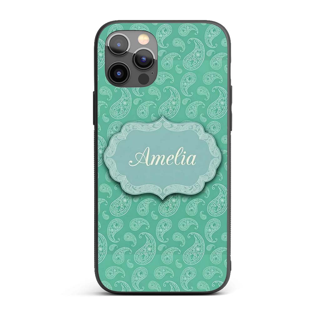 Turquoise Paisley Ornamental Bandana Seamless Custom Name Protective Phone Case Mobile Cover Durable Everyday Smartphone Shock Resistant