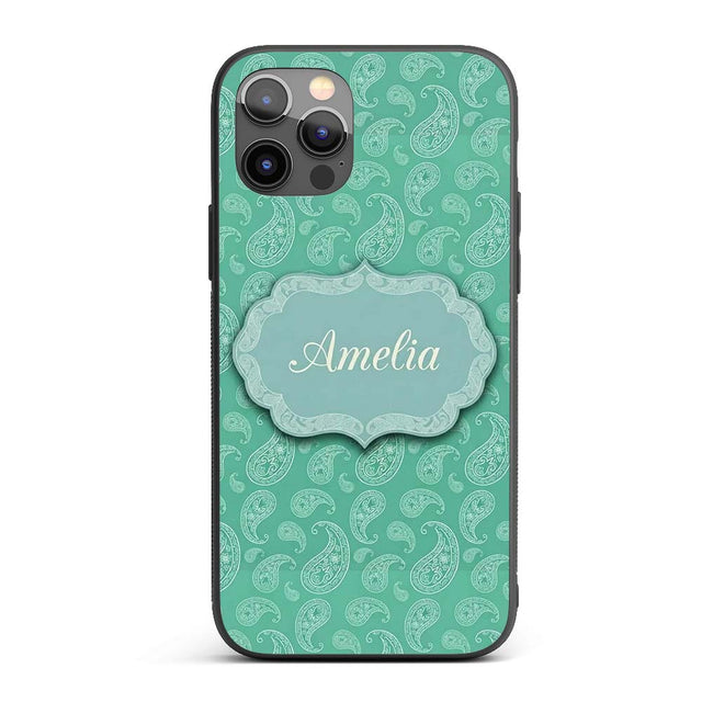 Turquoise Paisley Ornamental Bandana Seamless Custom Name Protective Phone Case Mobile Cover Durable Everyday Smartphone Shock Resistant