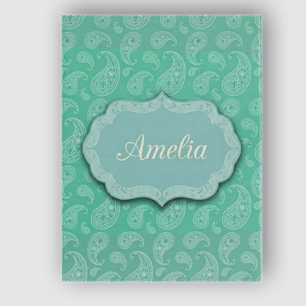 Personalised Name Turquoise Paisley Ornamental Bandana Seamless Creative Decorator Style Canvas Wall Art Print Decor Picture Ready to Hang