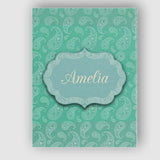 Personalised Name Turquoise Paisley Ornamental Bandana Seamless Creative Decorator Style Canvas Wall Art Print Decor Picture Ready to Hang