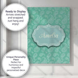 Personalised Name Turquoise Paisley Ornamental Bandana Seamless Creative Decorator Style Canvas Wall Art Print Decor Picture Ready to Hang