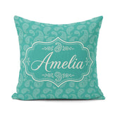 Custom Name Dark Teal Paisley Classic Floral Pattern Design Name Square Filled Cushion Throw Pillow Sofa Bed Home Decor Zip Washable UK Made