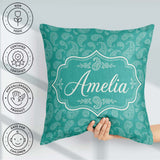 Custom Name Dark Teal Paisley Classic Floral Pattern Design Name Square Filled Cushion Throw Pillow Sofa Bed Home Decor Zip Washable UK Made