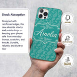 Dark Teal Paisley Classic Floral Seamless Pattern Custom Name Protective Phone Case Mobile Cover Durable Everyday Smartphone Shock Resistant