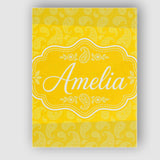 Personalised Name Yellow Paisley Bandana Custom  Unique Gift Idea Elegant Feature Canvas Wall Art Print Decor Picture Ready to Hang